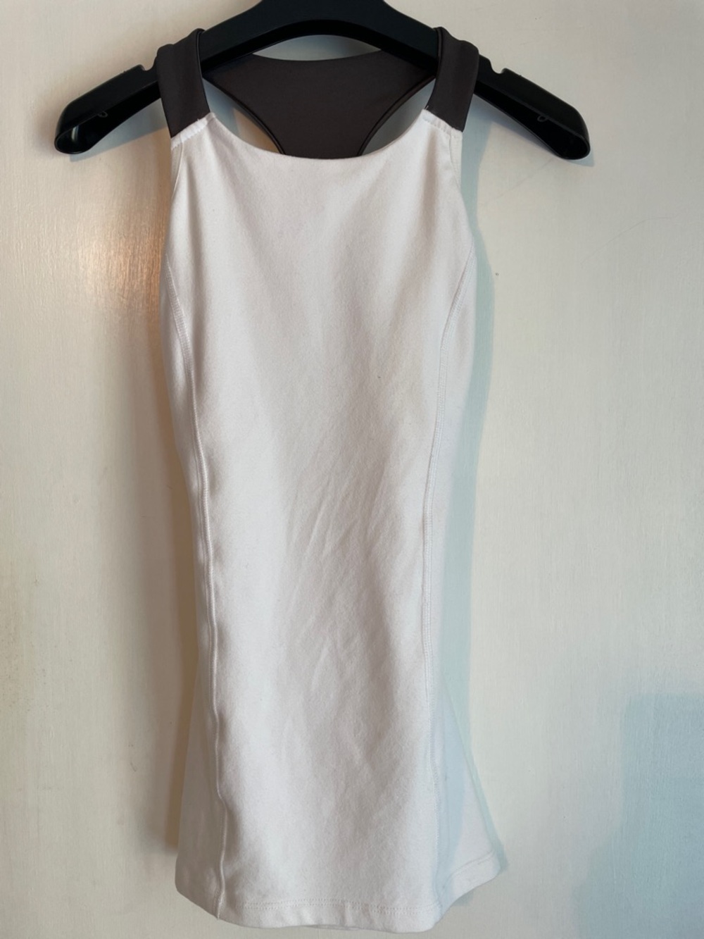 Beyond Yoga High Neck White Built in Bra Tank with Charcoal Racerback Trim